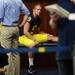 Michigan wide receiver Drew Dileo stretches his leg as he takes a break from media day on Sunday, August 11, 2013. Melanie Maxwell | AnnArbor.com
